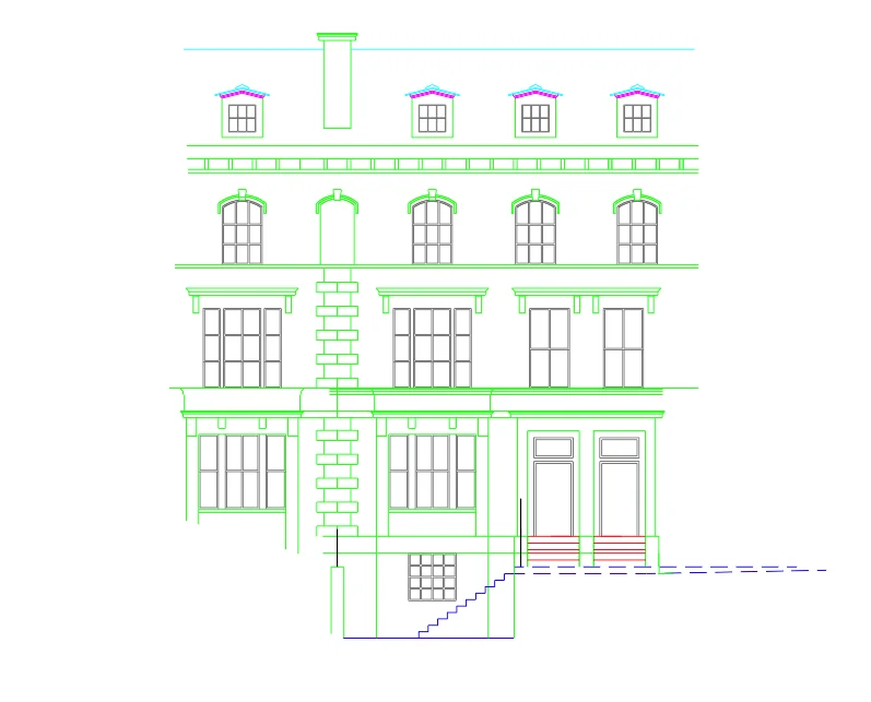 CAD elevation drawing produced from laser scanned measured building survey