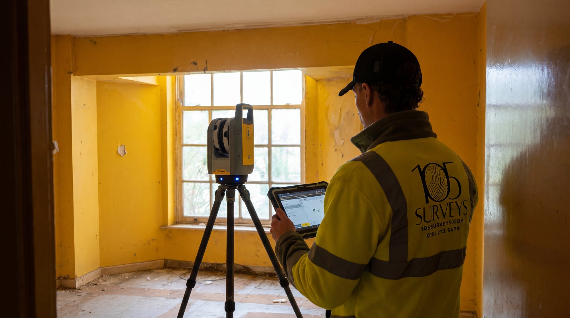 105 Surveys surveyor carrying out a measured building survey inside an existing building